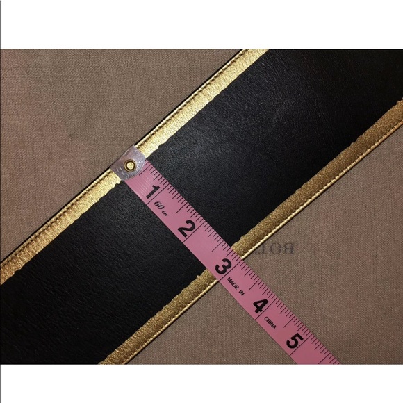 NWT BOTTEGA VENETA Black/Gold Wide Leather Belt - Picture 5 of 8